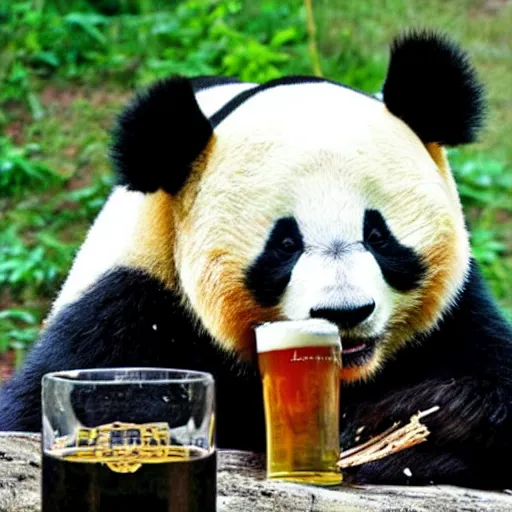 Prompt: big panda drinking beer