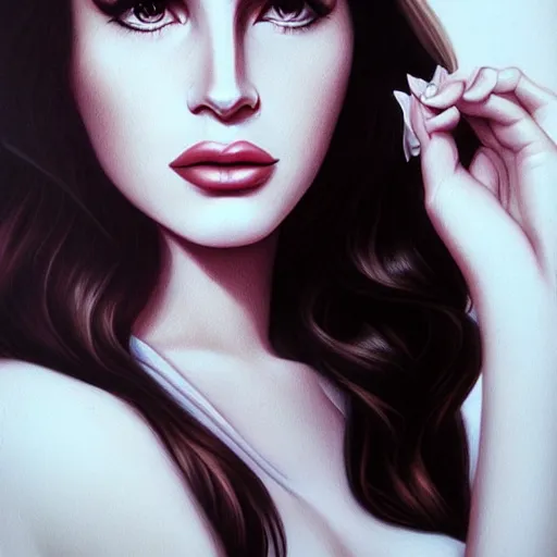 Image similar to beautiful realistic portrait of Lana del Rey by artgerm