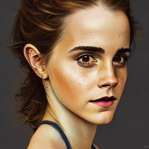 Image similar to A beautiful portrait of Very funny actress Emma Watson looking like an old monkey, Emma Watson actress blended monkey face, like , powerful , magic, thunders, dramatic lighting, intricate, wild, highly detailed, digital painting, artstation, concept art, smooth, sharp focus, illustration, art by artgerm and greg rutkowski and alphonse mucha, footage