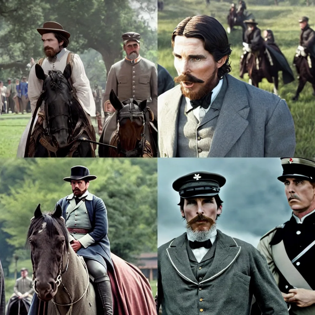 Prompt: christian bale starring in a biopic about robert e. lee, film still