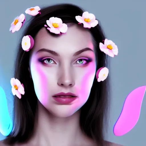 Prompt: female futuristic cyborg face with flower antennas