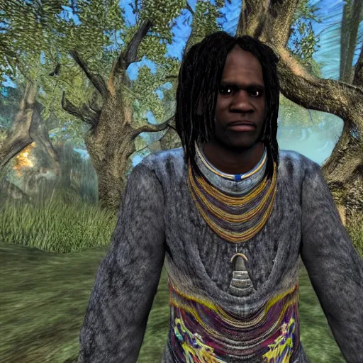 Image similar to screenshot of chief keef in morrowind
