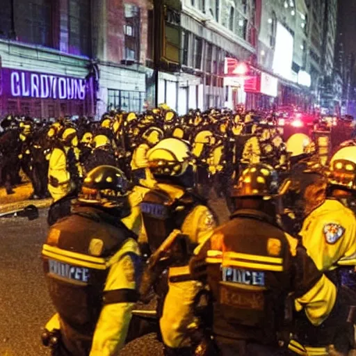 Prompt: a riot in nyc ,looting ,fire ,police