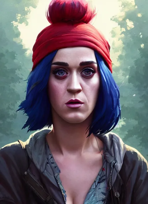 Image similar to Highly detailed full-body portrait of homeless Katy Perry, in GTA V, Stephen Bliss, unreal engine, fantasy art by Greg Rutkowski, Loish, Rhads, Makoto Shinkai and Lois van baarle, ilya kuvshinov, rossdraws, Mat collishaw, global illumination, radiant light, detailed and intricate environment