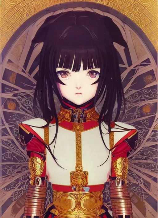 Image similar to ilya kuvshinov anime knight girl in ornate armor, last exile, murata range, fine detail, perfect anime face, dramatic lighting, dynamic composition, gustav klimt, art deco, cel shading, vivid, rich texture, ( ( ( yoshinari yoh ) ) ), alphonse mucha, ( ( ( colorful ) ) ),