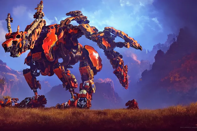 Image similar to fireclaw machine mecha animal beast robot of horizon forbidden west horizon zero dawn bioluminiscence global illumination ray tracing hdr fanart arstation by sung choi and eric pfeiffer and gabriel garza and casper konefal