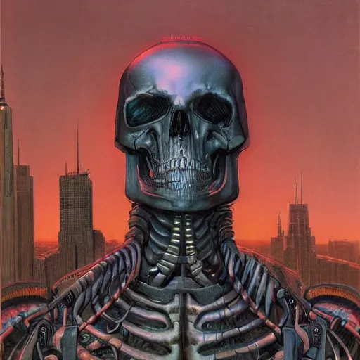 Prompt: death robots take over nyc, portrait by wayne barlowe