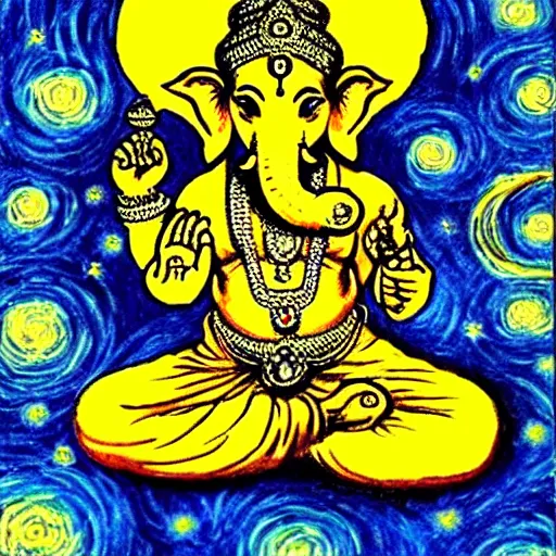 Prompt: hindu god ganesha, van gogh's stary night