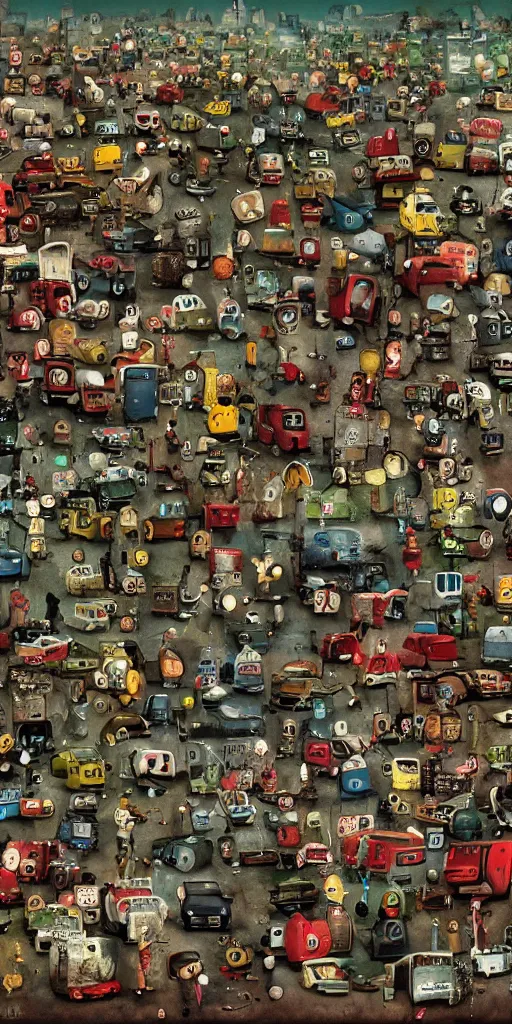 Image similar to a apple computer junkyard scene by alexander jansson and where's waldo