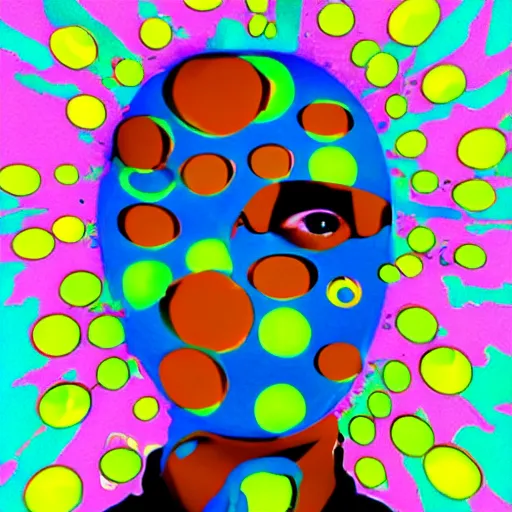 Image similar to weird portrait with holes, bright, pop art, surreal, weird