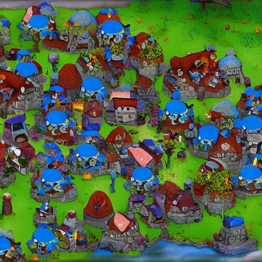 Image similar to smurf village as slums, detailed,