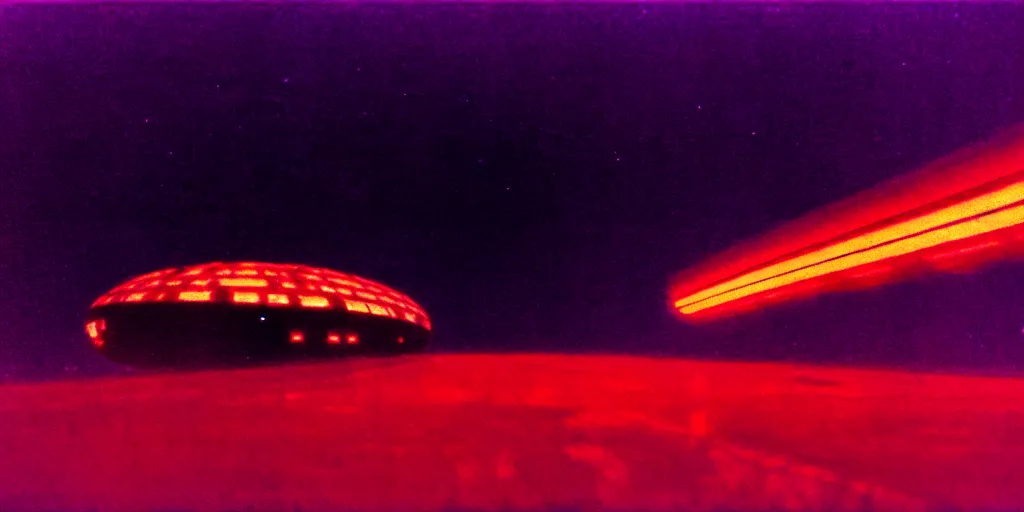 Image similar to low wide angle shot of a space station at night, cyber punk, set design by Ed Wood, cinematography by Jim Jarmusch, composition by Hale Woodruff, background by Zdzisław Beksiński.