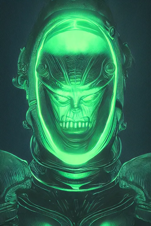 Prompt: alien character, cinematic lighting, intricate details, green smoke dark background, ring light, alex ross, mark waid, jonathan hickman, joe sinnot, jack kirby style arts, trending on artstation featured on behance,