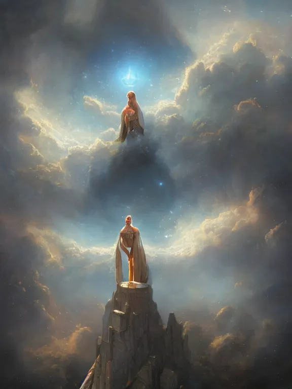 Prompt: a ultradetailed beautiful matte painting of the keeper of the prism of emotion, magical reflection opening in the sky, oil painting, high resolution 4 k, by tom bagshaw, greg rutkowski, charlie bowater and artgeem