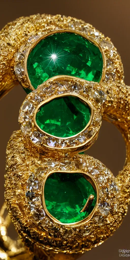 Image similar to a golden ring which is shaped in the form of an ouroboros with emerald jewels as eyes, Nikon D810, ƒ/5.6, focal length: 60.0 mm, ISO: 200