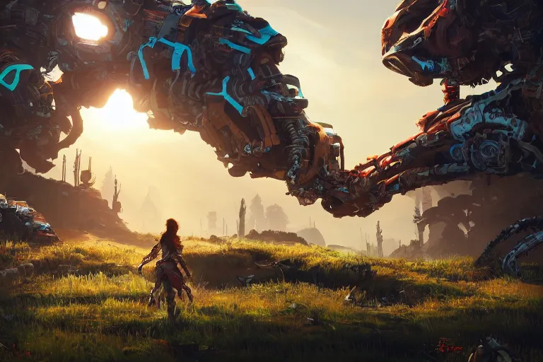 Image similar to burrower machine mecanical creature robot of horizon forbidden west horizon zero dawn bioluminiscence global illumination ray tracing hdr fanart arstation by ian pesty and alena aenami artworks in 4 k