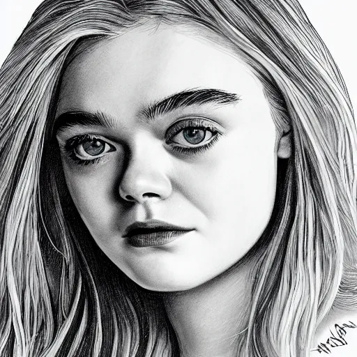 Image similar to professional painting of Elle Fanning in the style of John Romita Jr., head and shoulders portrait, symmetrical facial features, smooth, sharp focus, illustration, intricate, stormy weather, extremely detailed masterpiece,