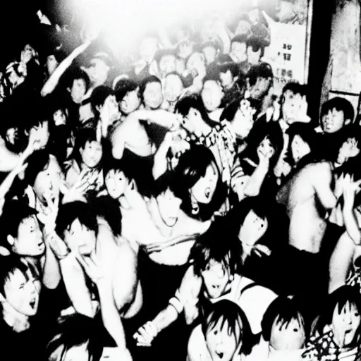 Image similar to A mosh pit, frantic, chaotic, b&w, are bure boke, by Daido Moriyama