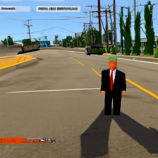 Image similar to donald trump, gta san andreas screenshot, grove street