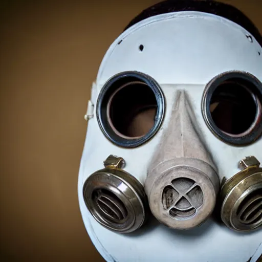 Image similar to close up front facing gas mask, striking photograph