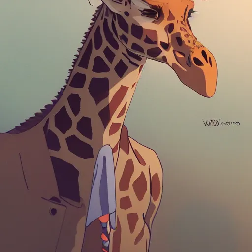 Image similar to a giraffe wearing a dress, illustration concept art anime key visual trending pixiv fanbox by wlop and greg rutkowski and makoto shinkai and studio ghibli and kyoto animation symmetrical facial features