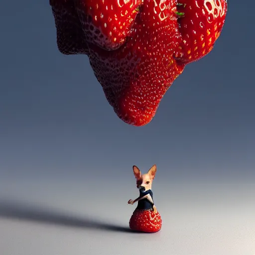 Image similar to strawberry corgi : by michal karcz, guillermo del toro :, dynamic, particulate, intricate, elegant, highly detailed, centered, artstation, smooth, sharp focus, octane render