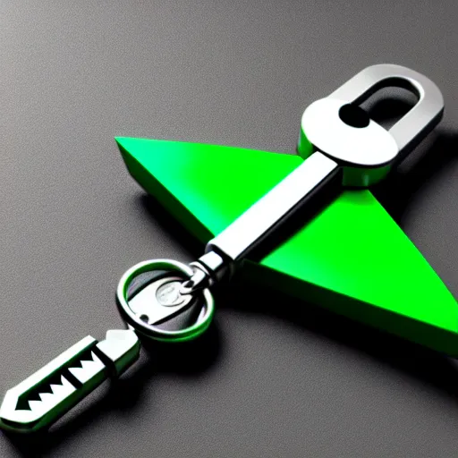 Image similar to a 3d game object of the metal key with large green diamond, icon, vray 4k render, on the white background, rpg game inventory item