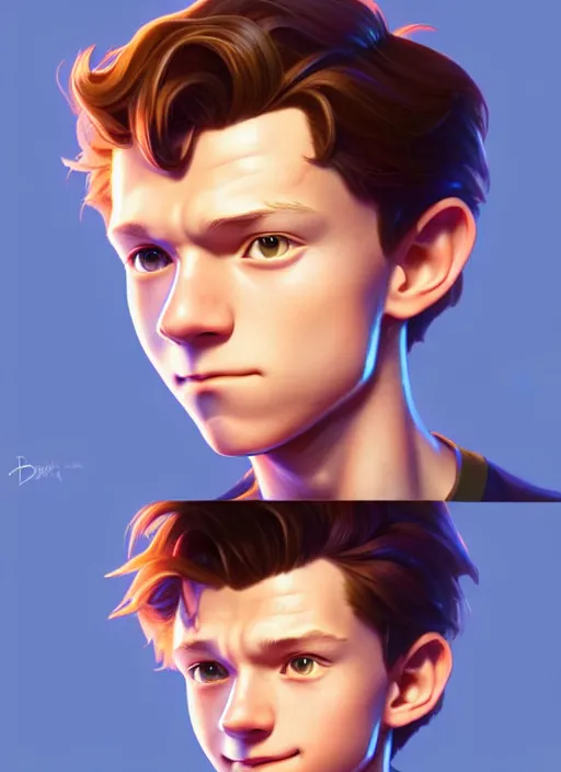 Image similar to cute tom holland, natural lighting, path traced, highly detailed, high quality, digital painting, by don bluth and ross tran and studio ghibli and alphonse mucha, artgerm