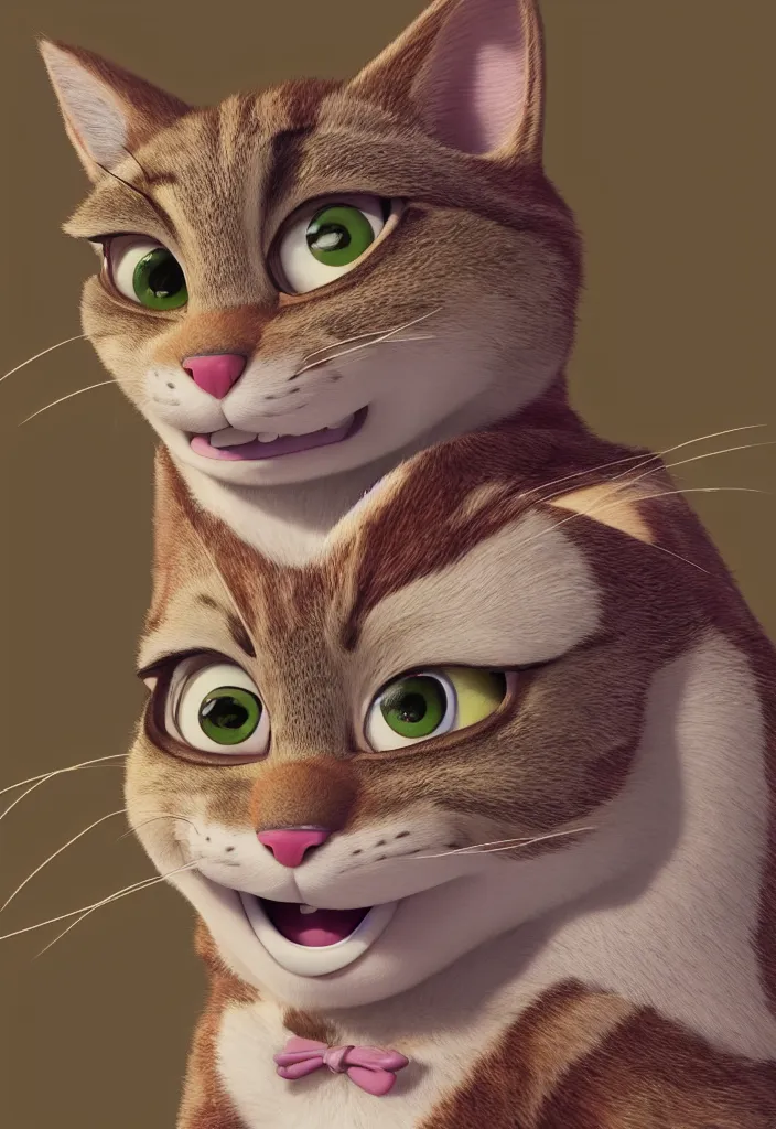 Image similar to portrait of tabby cat in the style of the movie zootopia wearing a pink tuxedo, 4k, digital art, award winning