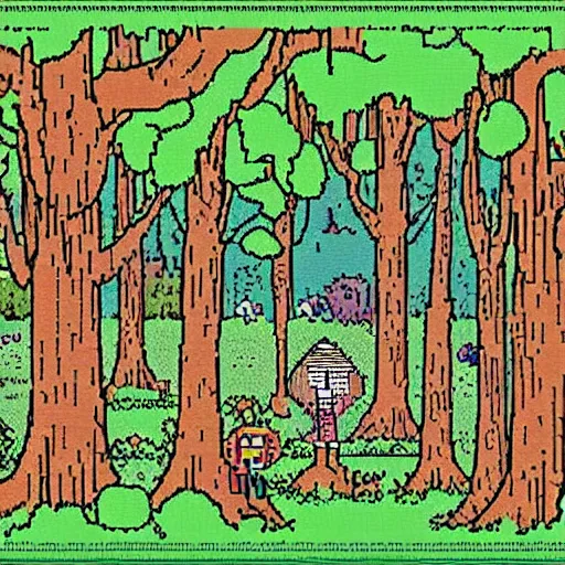 Image similar to pixel art forest in the style of the far side ( print comic )