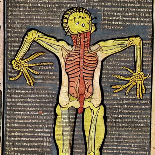 Prompt: anatomy of spongebob, page from an old 1 4 th - century encyclopaedia