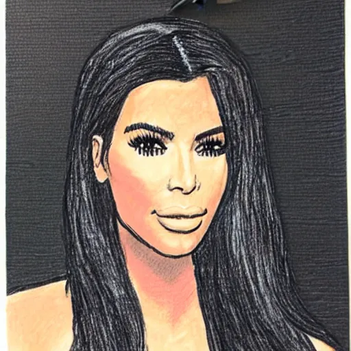 Prompt: Kim Kardashian picture poorly drawn with wax crayon