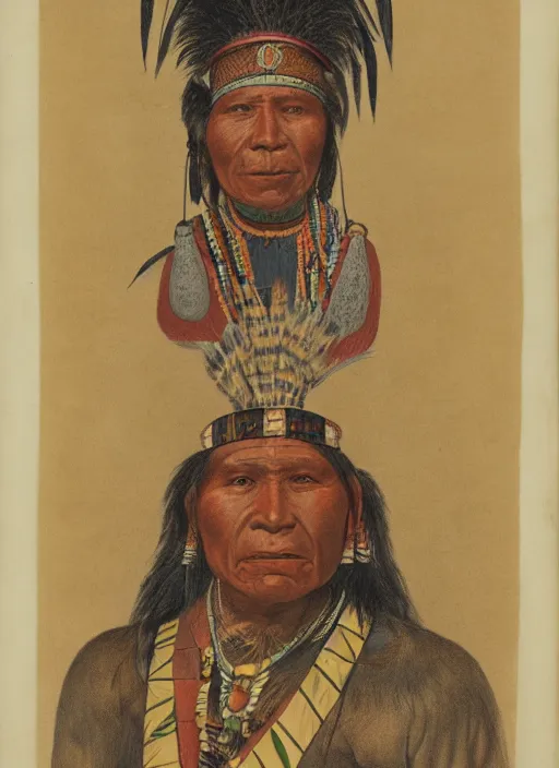 Prompt: Kaskinampo Chief, hand colored lithograph on paper by James Otto Lewis, Smithsonian American Art Museum