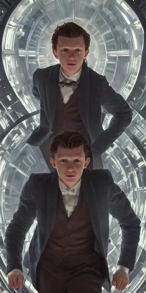 Prompt: tom holland with a beard as the new doctor who, cinematic, volumetric lighting, f 8 aperture, cinematic eastman 5 3 8 4 film by greg rutowski, by stanley artgerm, by alphonse mucha