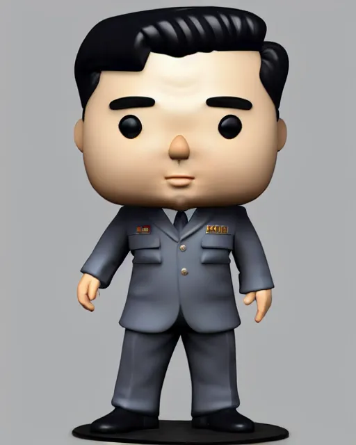 Image similar to full body 3d render of kim yong un as a funko pop, studio lighting, white background, blender, trending on artstation, 8k, highly detailed