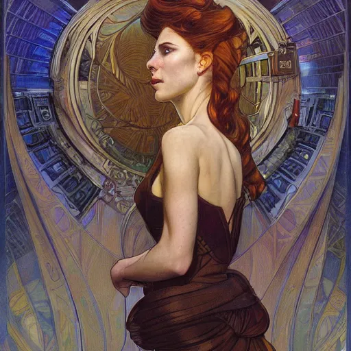 Image similar to a retrofuturist painting in the style of donato giancola, and in the style of charlie bowater, and in the style of alphonse mucha. symmetry, smooth, sharp focus, semi - realism, intricate detail.