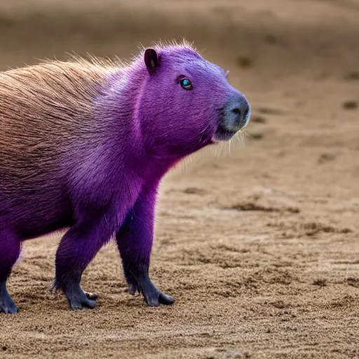 Prompt: purple capybara, 8 k, 4 k, professional photography, award winning photo