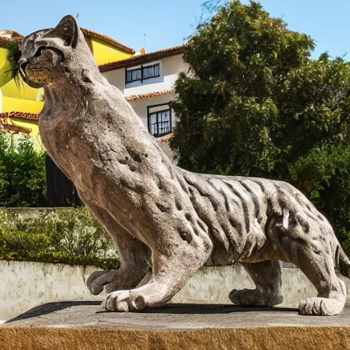 Prompt: iberian lynx sculpture in sabugal, portugal