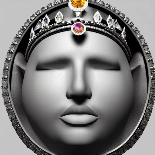 Prompt: precious gemstone that shaped like a face wearing a crown, 3 d render