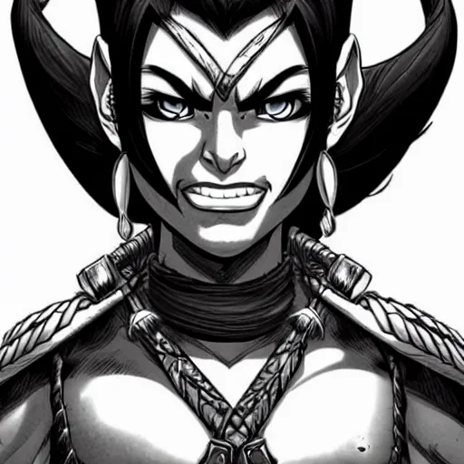 Prompt: portrait of a female orc warrior in Yusuke Murata style, D&D, dungeons and dragons, anime