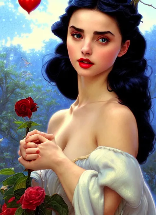 Image similar to disney snow white ( ( ana de armas ) ), girl, masterpiece, intricate, elegant, highly detailed, my rendition, digital painting, artstation, concept art, smooth, sharp focus, illustration, art by artgerm and greg rutkowski and alphonse mucha and uang guangjian and gil elvgren and sachin teng, symmetry!!