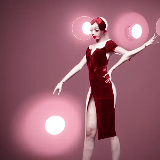 Image similar to red velvet inspired avant-garde art, deco fashion, highly detailed, photorealistic portrait, bright studio setting, studio lighting, crisp quality and light reflections, unreal engine 5 quality render