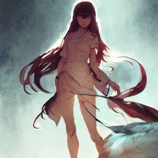 Image similar to full body of a beautiful asian girl with long hair, cinematic lighting, comic atmosphere, by dustin nguyen, akihiko yoshida, greg tocchini, greg rutkowski, cliff chiang, 4 k resolution, trending on artstation