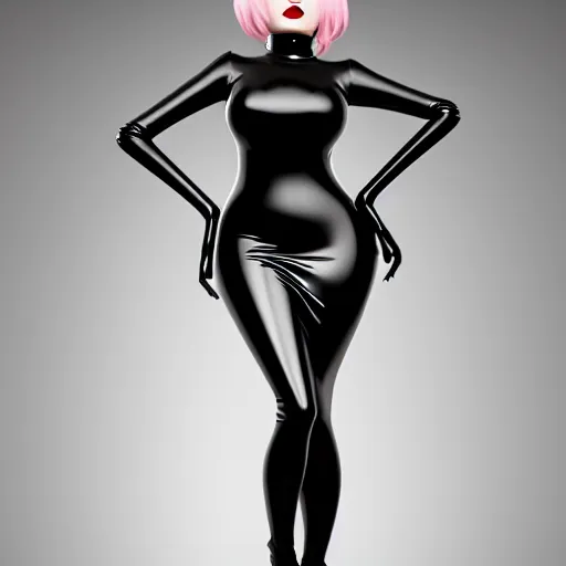 Prompt: a feminine curvy pale hot goth sweetie wearing a modest tight dark pearl-like latex-nylon high-neck dress, dark eyeshadow, eyelashes, cgsociety, photorealistic, sublime-hyperadvanced-amorous ambience, 16k, smooth, sharp focus, trending on ArtStation, volumetric lighting, fully clothed, thin waist