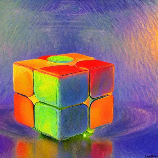 Image similar to beautiful impressionist painting of companion - cube