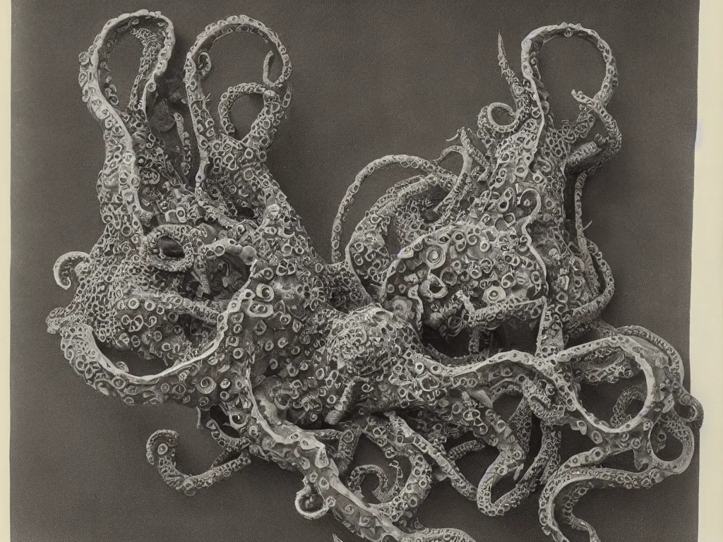 Image similar to flaming gothic stone armchair in the shape of octopus. karl blossfeldt, salvador dali