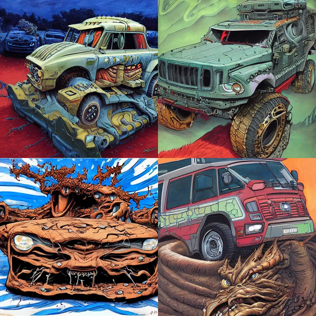 Prompt: a vehicle that is a monster, detailed painting by Ryan Ottley