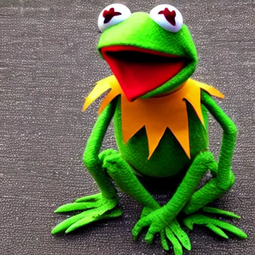 Prompt: kermit the frog made entirely of chrome