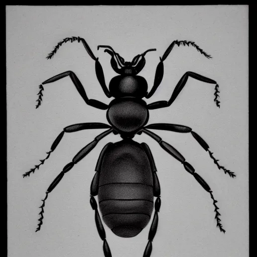 Prompt: fireant, black and white, botanical illustration