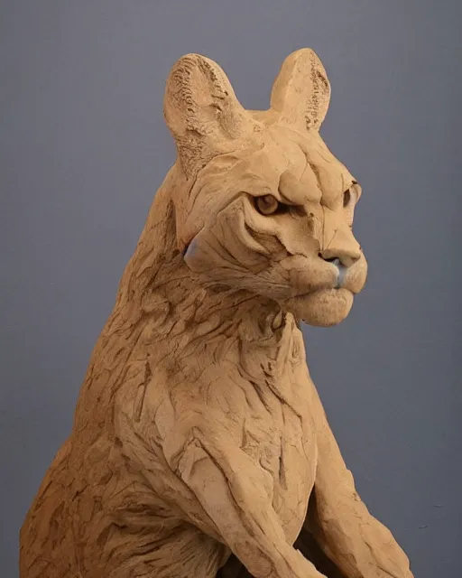 Prompt: a history textbook page with of a picture of 'clay sculpture of a giant cougar', clay sculpture, photograph, zoomed out, trending on tumblr, textbook page